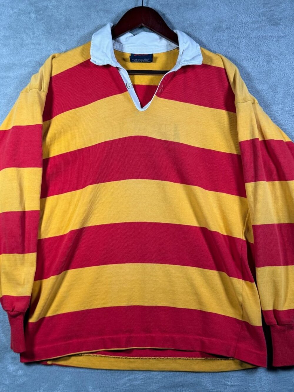 Canterbury Rugby Shirt Mens L (Fits S) Red Yellow Striped Long Sleeve Vintage